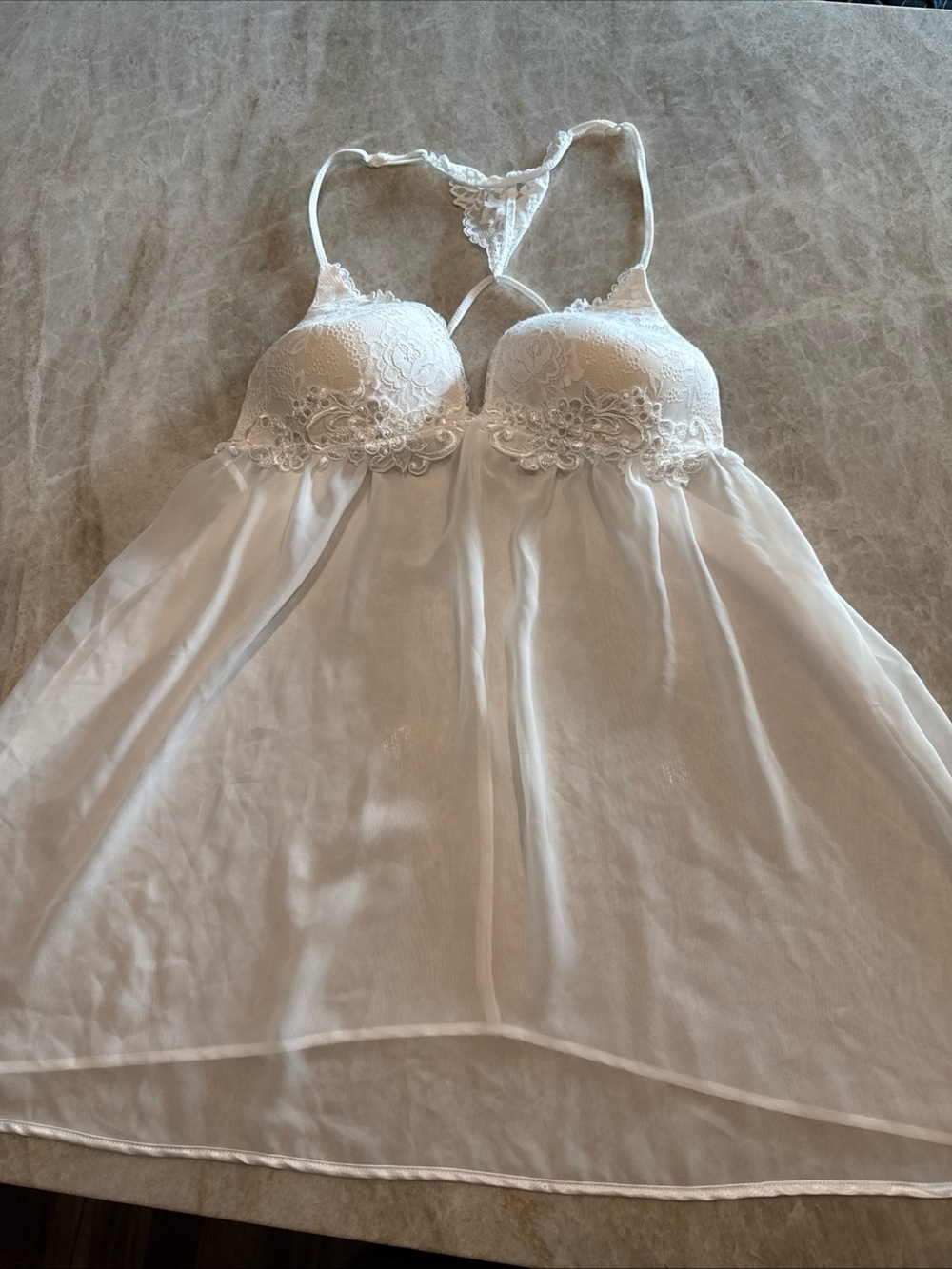 Linea Donatella White Satin Lace Trim Babydoll Nightgown XLarge  Slip Bridal